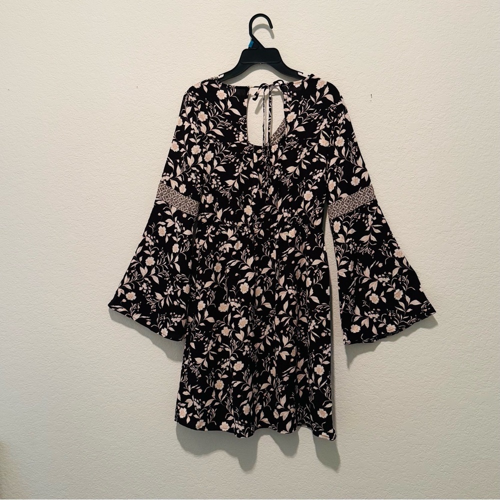 Maurices Black and Cream Floral Long Sleeve Dress